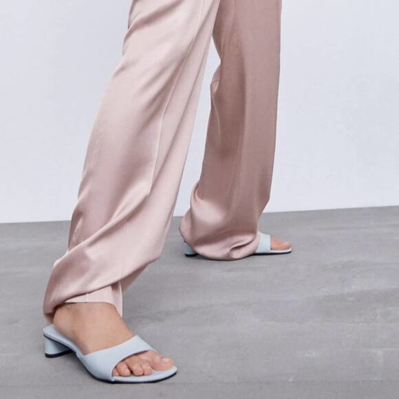 Zara Pastel Blue Square Toe Block Heel Mule Size 39 8 NWT - Picture 1 of 6